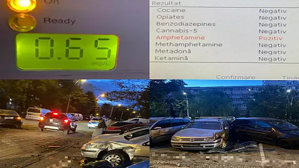 6 masini avariate de un tanar de 18 ani, care s-a urcat la volan beat si drogat, in Piatra Neamt - VIDEO