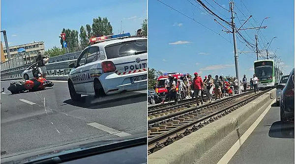 Accident grav pe Podul Grant din Bucuresti: Un motociclist a murit dupa ce a cazut pe linia de tramvai