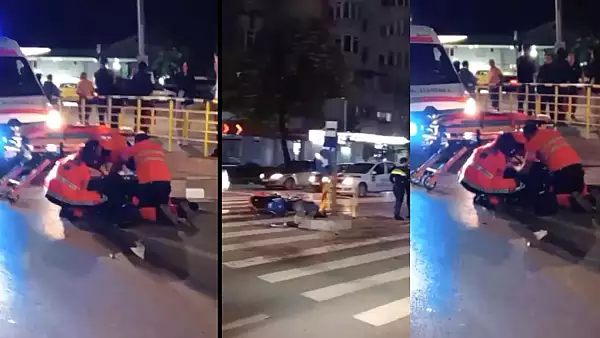 Accident teribil la Iasi. Un motociclist a intrat intr-un refugiu pentru pietoni, dupa sicane in trafic cu 2 soferi - FOTO/VIDEO