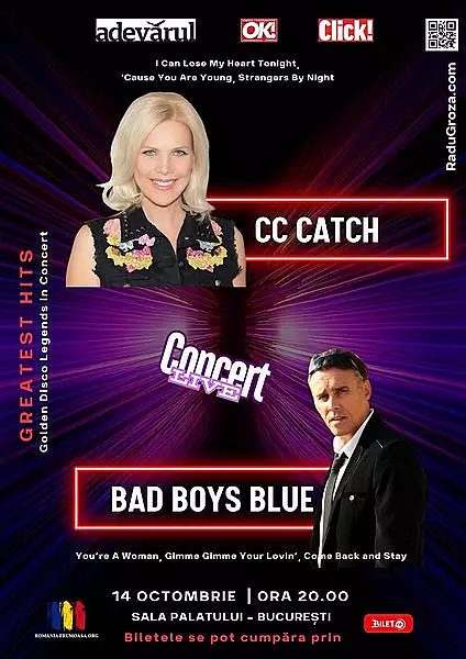  CC CATCH si BAD BOYS BLUE, live la Sala Palatului pe 14 octombrie 2024!