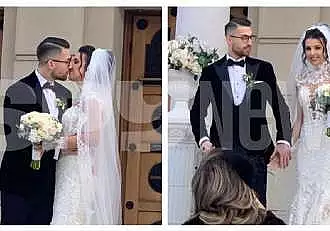 Ce tinute spectaculoase au purtat Andrei Iordanescu si sotia lui la nunta! Mirii si-au incantat invitatii printr-un sarut in fata bisericii! / VIDEO