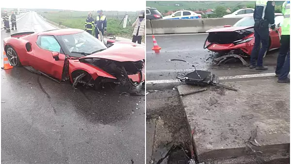 Ferrari facut praf intr-un accident rutier, intre Turda si Cluj-Napoca. 2 barbati au ajuns la spital - FOTO