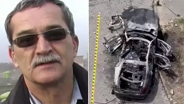 FOTO EXCLUSIV. Masina afaceristului Ioan Crisan, care si-a pierdut viata in explozia de la Arad, adusa la Bucuresti pentru EXPERTIZA