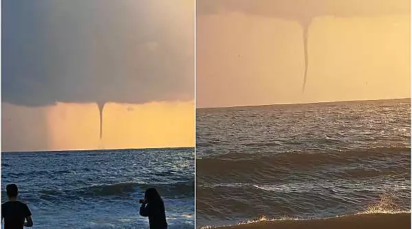 FOTO Fenomen meteo rar la Marea Neagra: O tromba cu aspect de tornada a fost fotografiata in Vama Veche