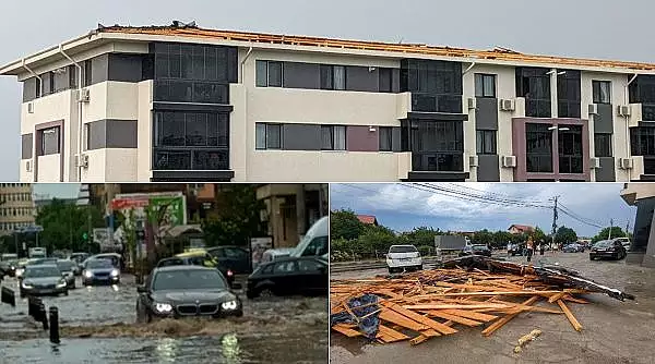 Furtuna puternica in Bucuresti | Strazi si bulevarde inundate, blocuri lasate fara acoperisuri