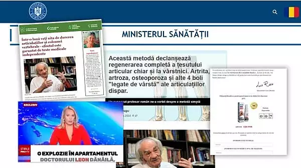 Imaginea Andreei Esca, a medicului Leon Danaila si sigla Guvernului, folosite intr-o stire ,,scrisa" de inteligenta artificiala. Scopul: vanzarea unei creme