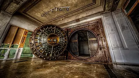 Imagini spectuaculoase din seiful gigant al unei banci abandonate