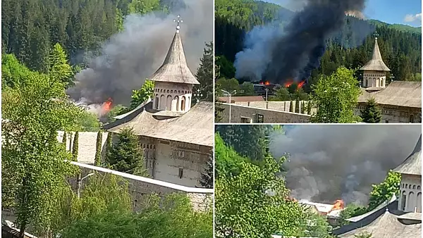 Incendiu de proportii in apropierea manastirii Voronet. Mobilizare de amploare a pompierilor - VIDEO