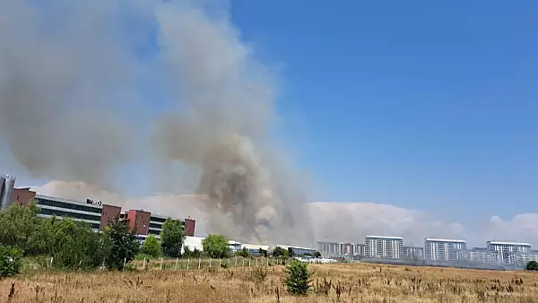 Incendiu langa Capitala! Flacari uriase langa blocuri! Au fost mobilizate forte semnificative de interventie