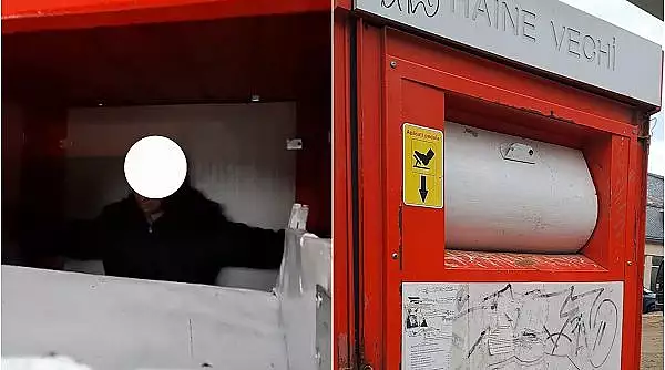 Moda "a prins-o" la propriu o femeie din Iasi, care a ramas blocata intr-un container pentru haine second-hand