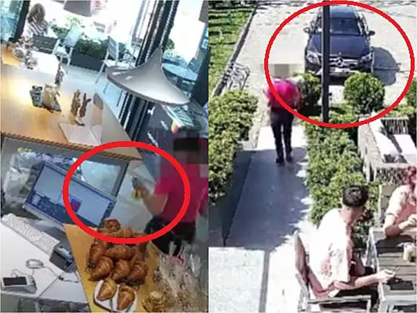 Momentul in care o femeie cu un Mercedes de zeci de mii de euro fura o pusculita cu 20 de lei dintr-o cofetarie din Sibiu. VIDEO
