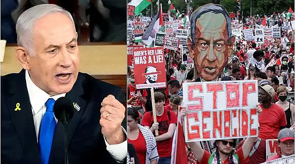 Netanyahu i-a numit ,,idiotii utili ai Iranului" pe protestatarii care au manifestat in fata Capitoliului in timpul discursului sau