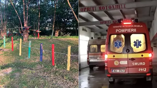 Noi detalii in cazul copiilor care au cazut de la trei metri de pe tiroliana. Reprezentantii parcului de distractii din Romania dau vina pe victime