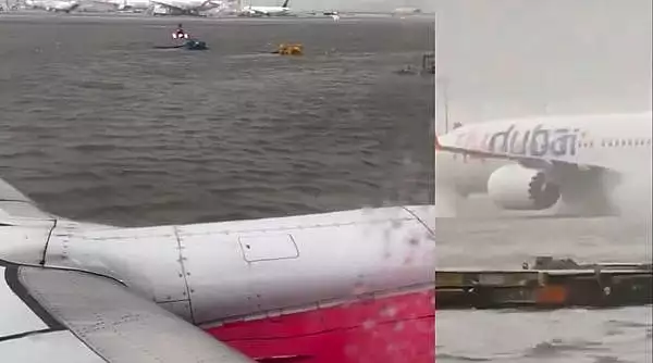 O furtuna puternica a facut prapad in Dubai. Pista aeroportului s-a transformat intr-un lac | Zeci de zboruri au fost anulate