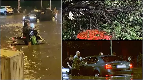 Prapad in Capitala, dupa urgia de noaptea trecuta. Copaci rupti, acoperisuri smulse, iar strazile s-au transformat in rauri