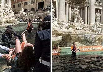 Sapte activisti de mediu au innegrit cu carbune apa din Fontana di Trevi din Roma! Tinerii sunt furiosi: ,,Tara noastra este pe moarte" / FOTO