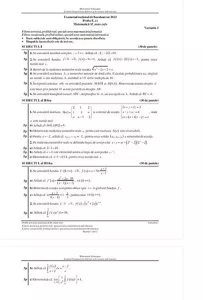 Subiecte Bacalaureat 2024. Ce s-a dat anul trecut la Matematica. ,,Nota 6 ar trebui sa fie usor de obtinut"