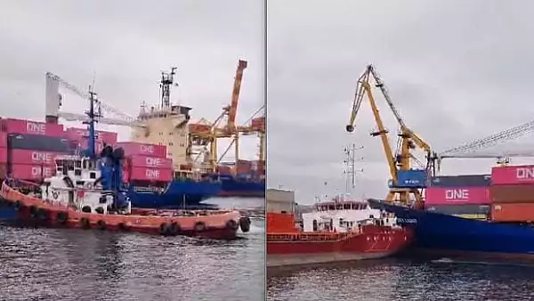 Trei nave au fost implicate intr-un accident in Portul Constanta. Momentul impactului | VIDEO