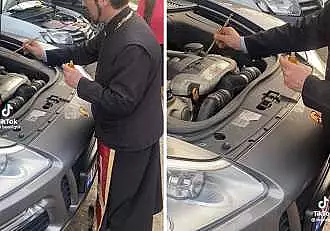 Un preot, surprins in timp ce sfintea un bolid de zeci de mii de euro. Parintele a dat cu mir pe motorul masinii / VIDEO