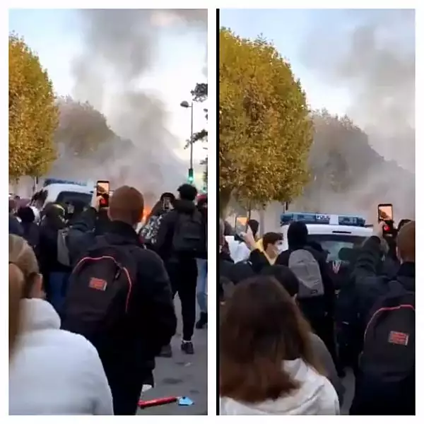 VIDEO | Proteste violente langa Paris, din cauza mentinerii scolilor deschise. Elevii au vandalizat masinile politiei